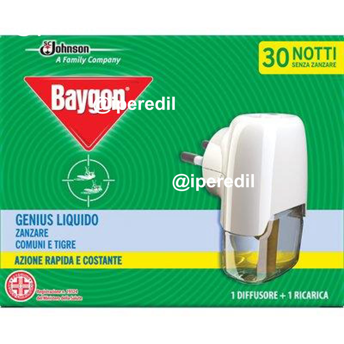 ELETTROEMANATORE LIQUIDO GENIUS BAYGON + RICARICA LIQUIDA DURATA NOTTI 30