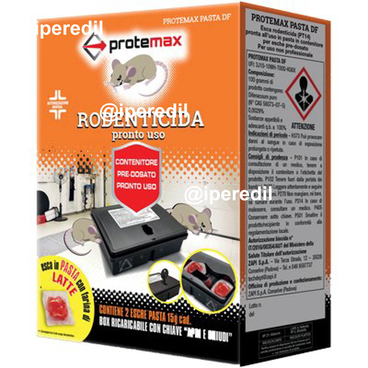 CONTENITORE SICUREZZA TOPICIDI + ESCA PROTEMAX GR 30 MM 145X138 H.MM 50