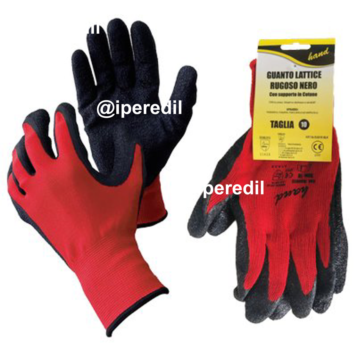 GUANTO LATTICE RUGOSO NERO HV WORKIT MAGLIA PESANTE COTONE ROSSO 11