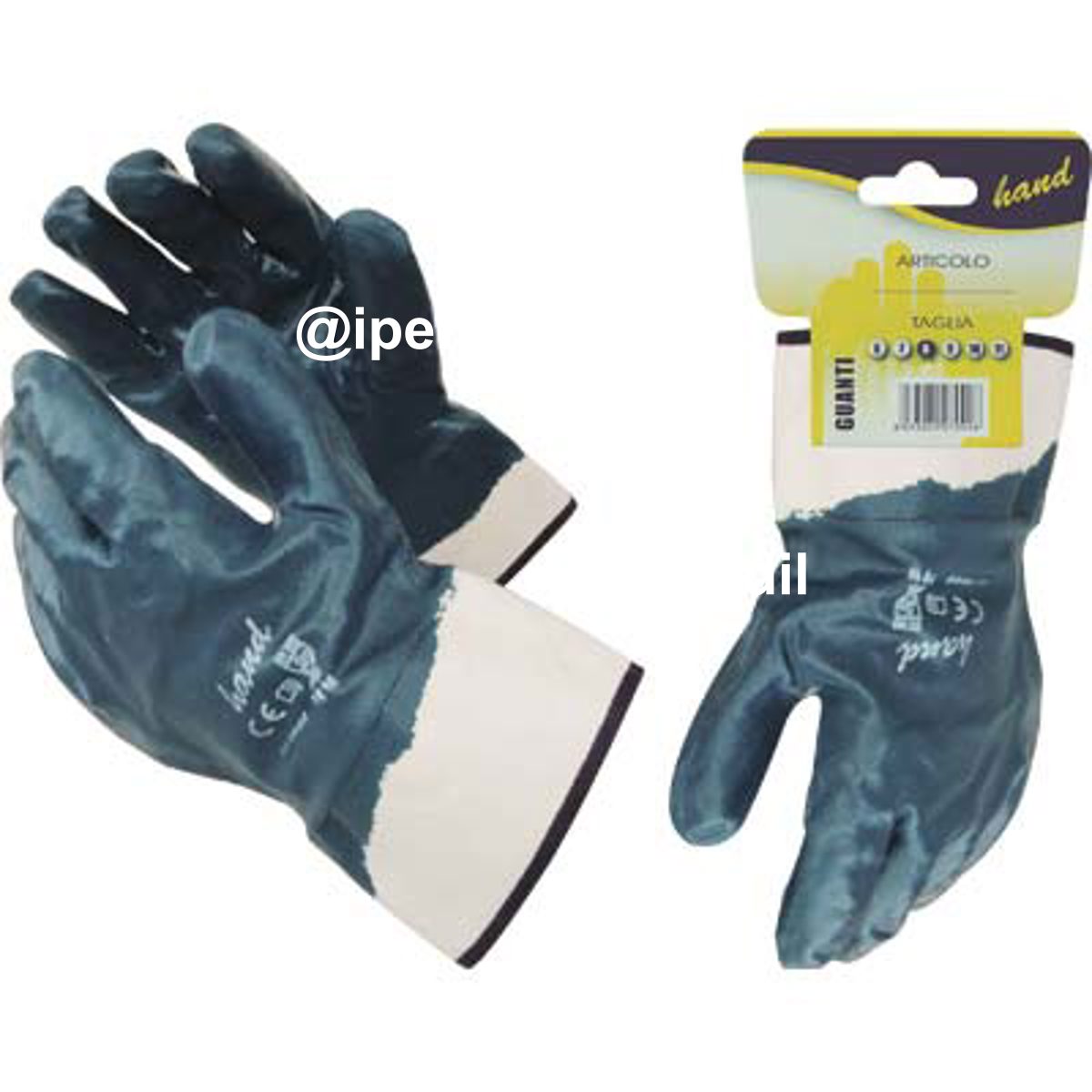 GUANTO NITRILE NBR BLU DORSO RICOPERTO WORKIT TELA COTONE BIANCO + MANICHETTA 10