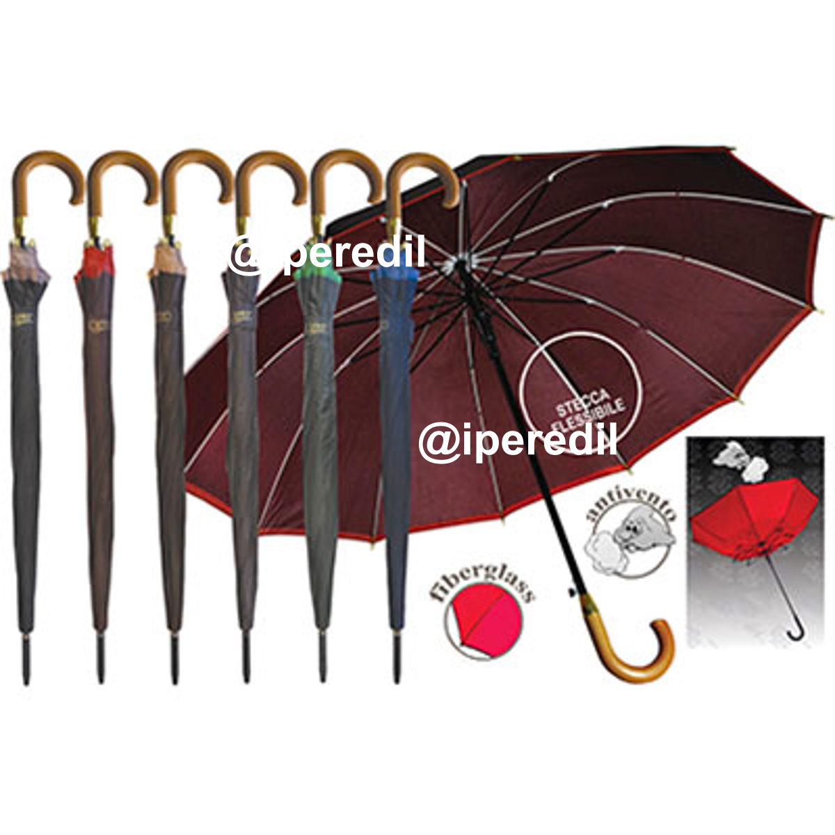 OMBRELLO PIOGGIA EXTRA PL/METALLO 12 STECCHE FIBERGLASS AUTOMATICO CM 134