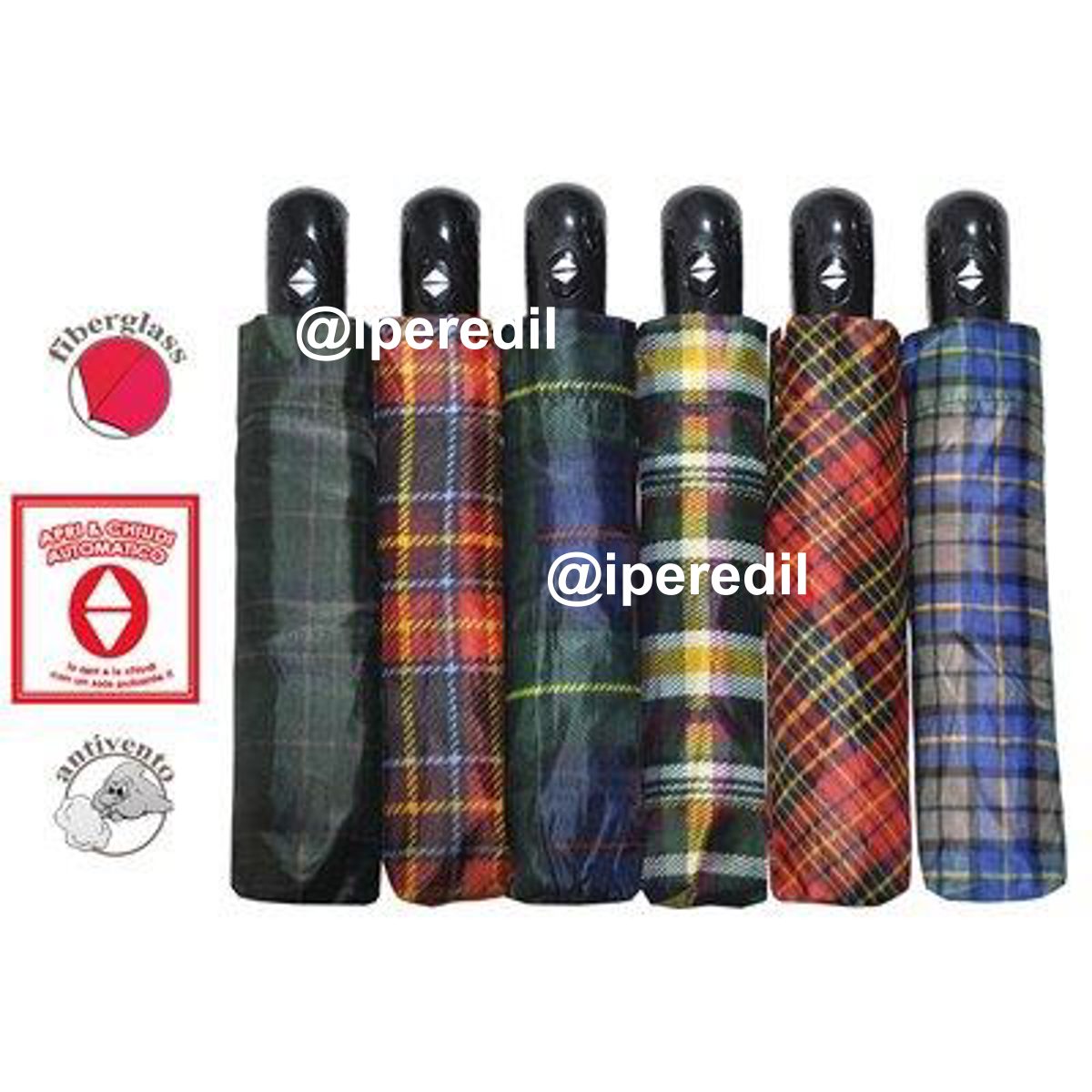 OMBRELLO PIOGGIA MINI SCOZZESE PL/FIBRA 8 STECCHE AUTOMATICO CM 108