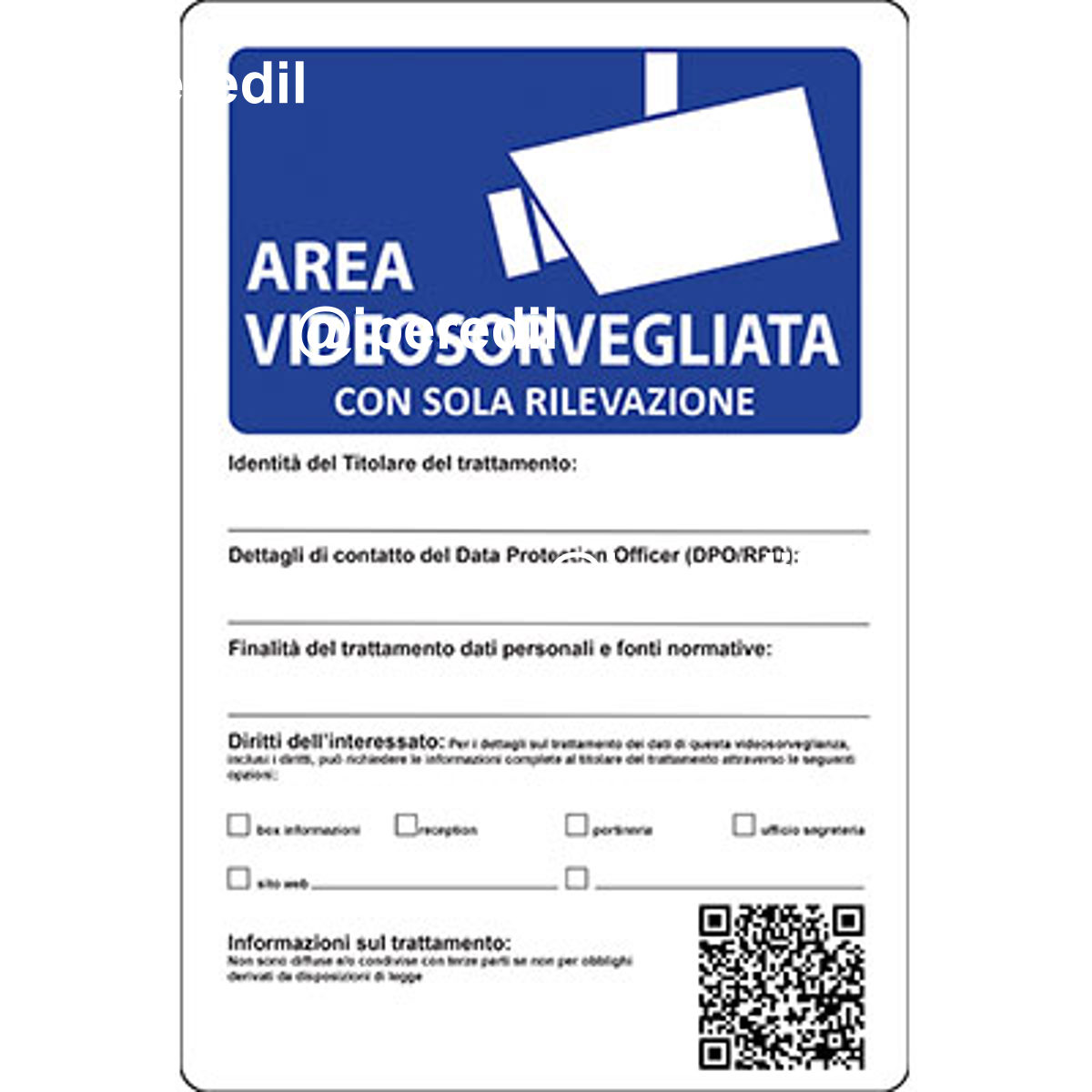 TARGA SEGNALETICA AREA VIDEOSORVEGLIATA NEW PP CM 20X30 - 01860815
