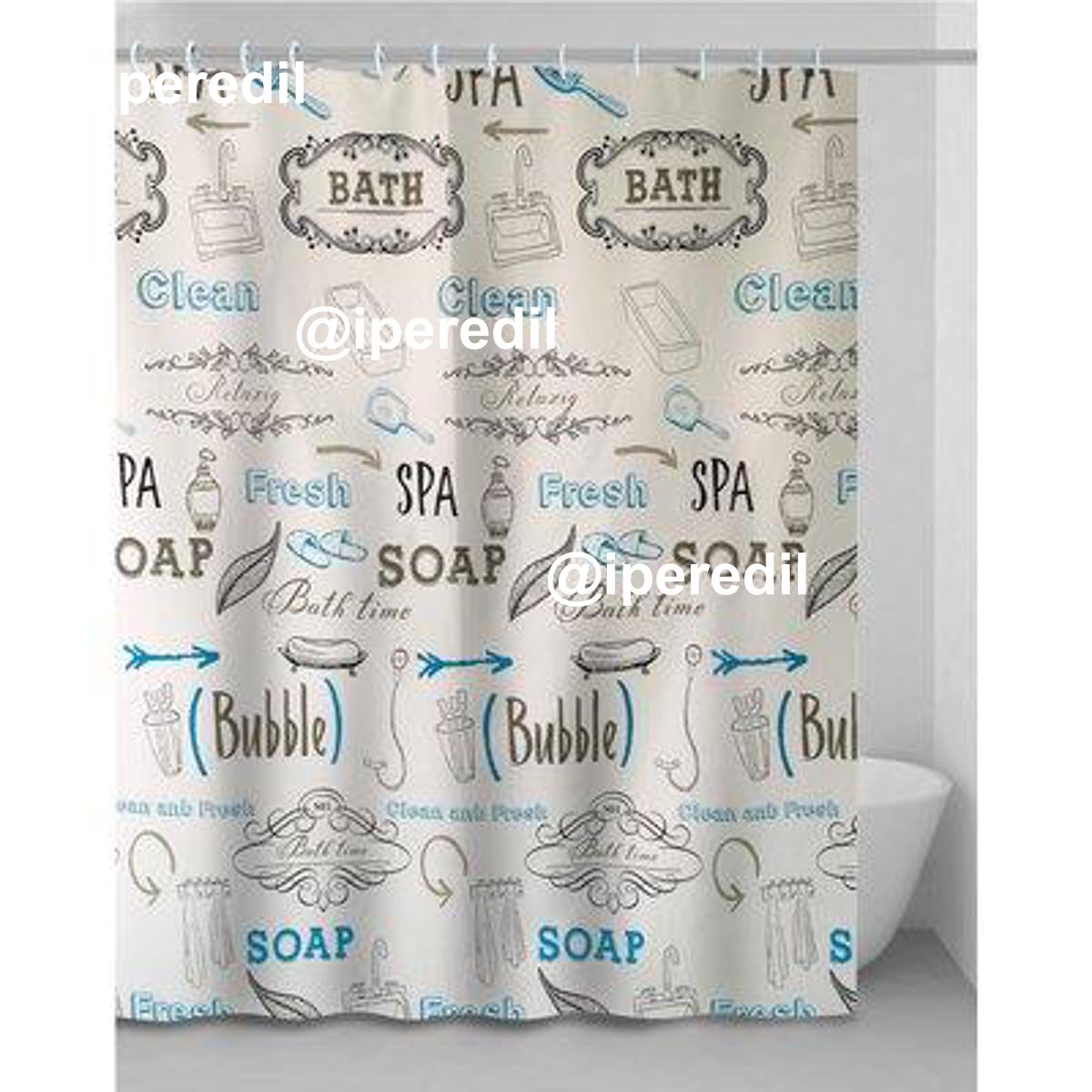 TENDA DOCCIA LETTERS IN VINILE + ANELLI CM 180X200