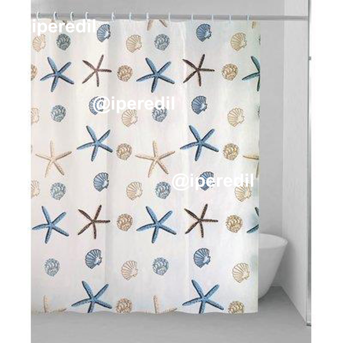 TENDA DOCCIA FONDALE IN VINILE + ANELLI CM 120X200