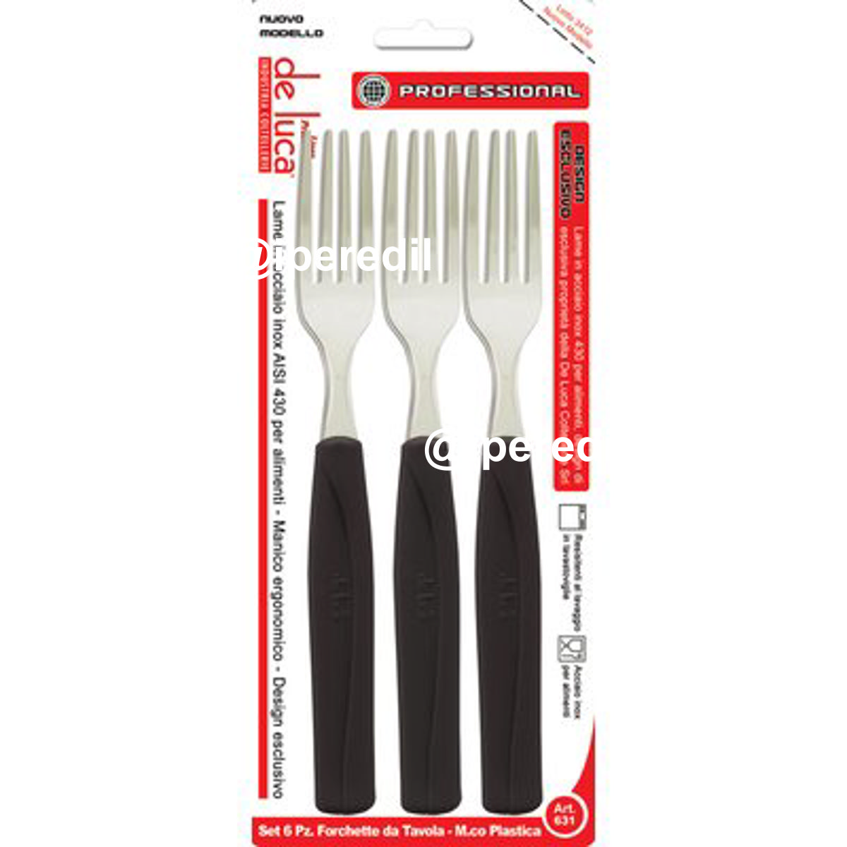 FORCHETTA TAVOLA SUPER DE LUCA MANICO PLT NERO/INOX CF=PZ 6 - 02250131