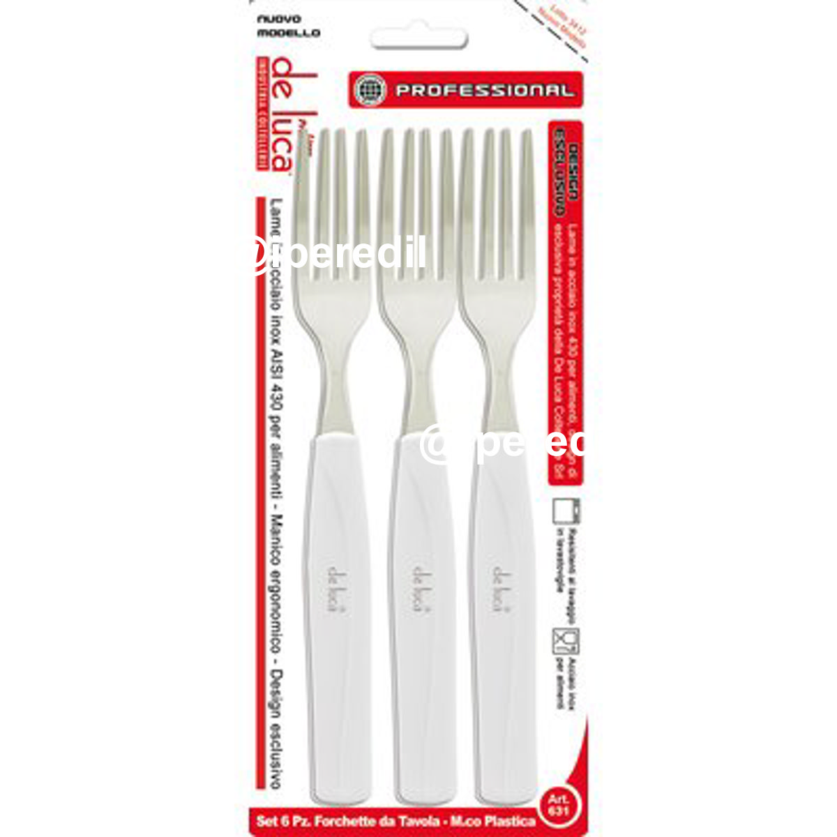 FORCHETTA TAVOLA SUPER DE LUCA MANICO PLT BIANCO/INOX CF=PZ 6 - 02250132