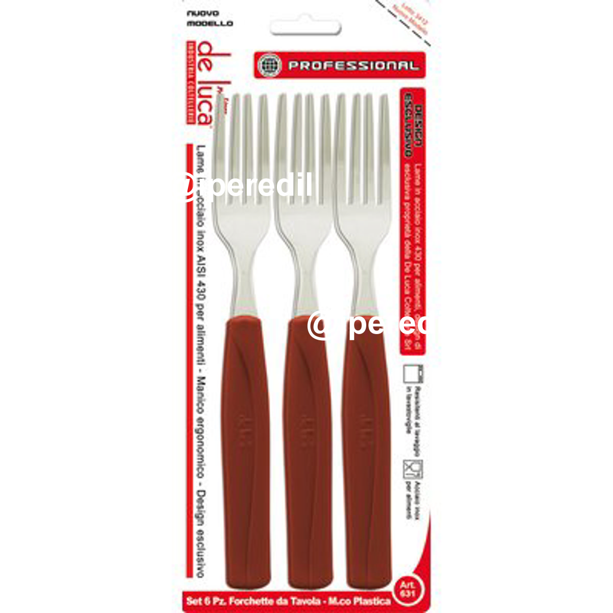FORCHETTA TAVOLA SUPER DE LUCA MANICO PLT MARRONE/INOX CF=PZ 6 - 02250133