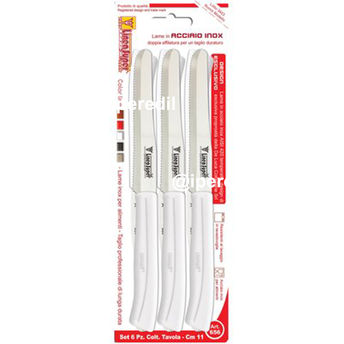 COLTELLO TAVOLA SUPER DE LUCA MANICO PLT BIANCO/INOX CM 11 CF=PZ 6 - 02250135