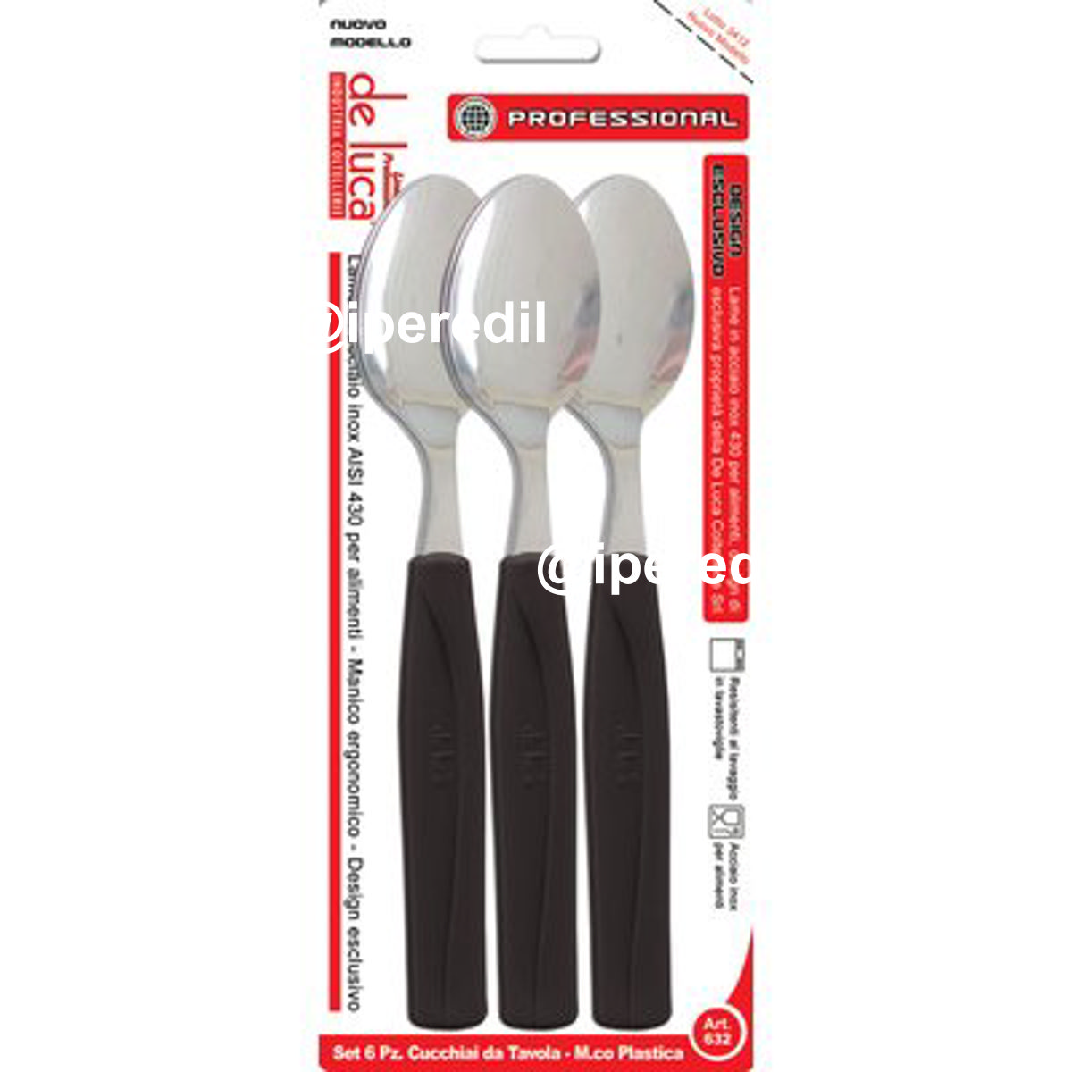 CUCCHIAIO TAVOLA SUPER DE LUCA MANICO PLT NERO/INOX CF=PZ 6 - 02250137