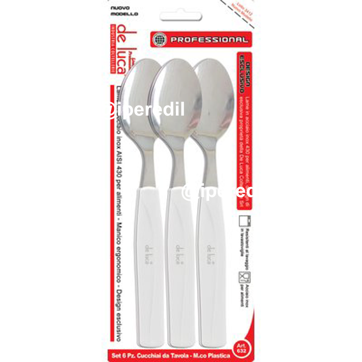 CUCCHIAIO TAVOLA SUPER DE LUCA MANICO PLT BIANCO/INOX CF=PZ 6 - 02250138