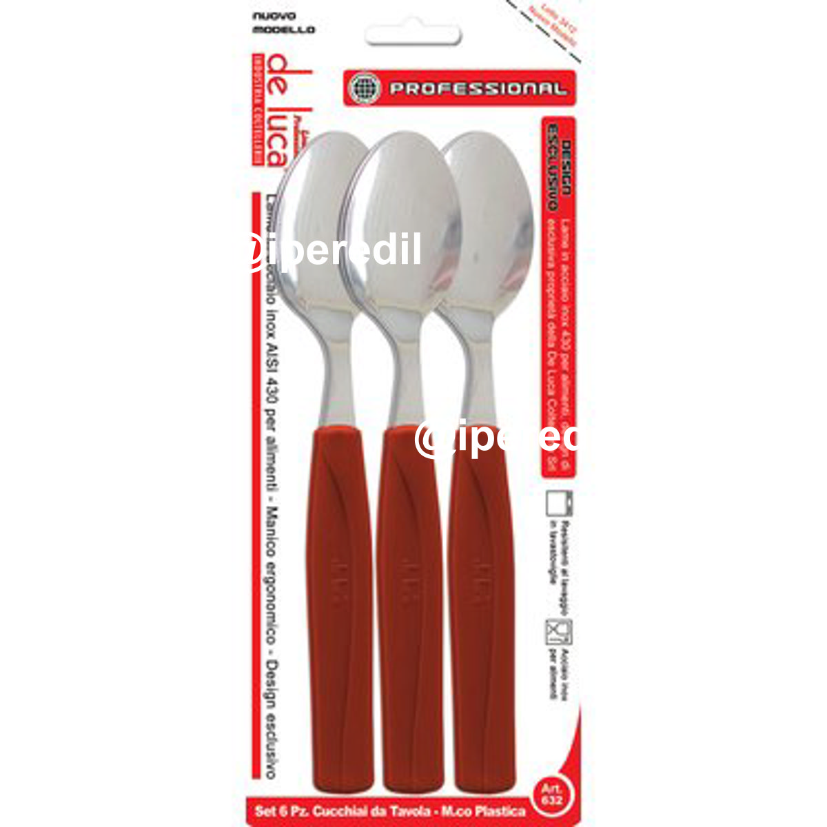 CUCCHIAIO TAVOLA SUPER DE LUCA MANICO PLT MARRONE/INOX CF=PZ 6 - 02250139