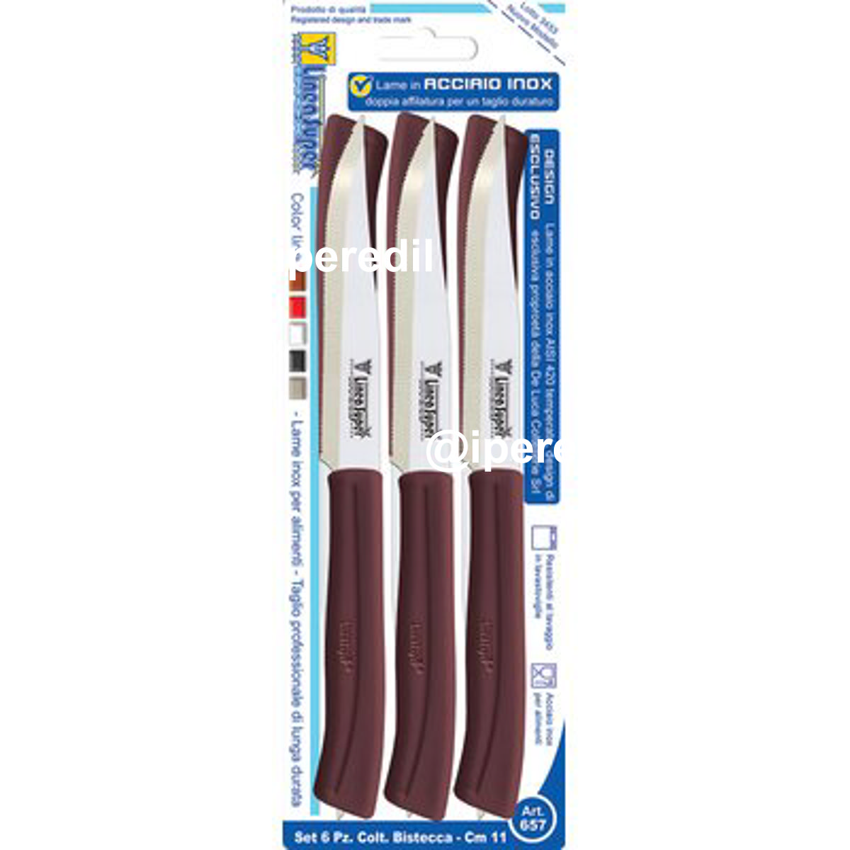 COLTELLO BISTECCA SUPER DE LUCA MANICO PLT MARRONE/INOX CM 11 CF=PZ 6 - 02250147