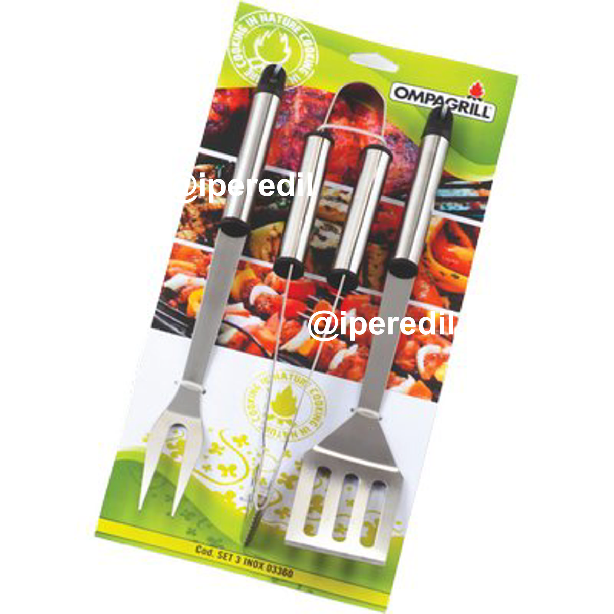 POSATE BARBECUE SET 03360 OMPAGRILL ACCIAIO INOX CF=PZ 3 CM 36