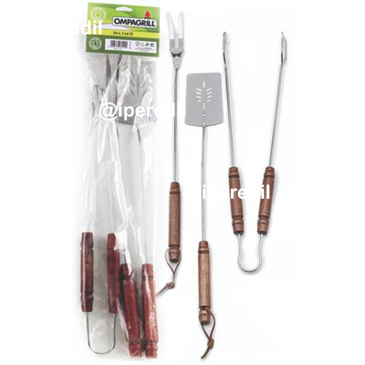 POSATE BARBECUE SET 03550 OMPAGRILL INOX/LEGNO CF=PZ 3 CM 55 - 02446183