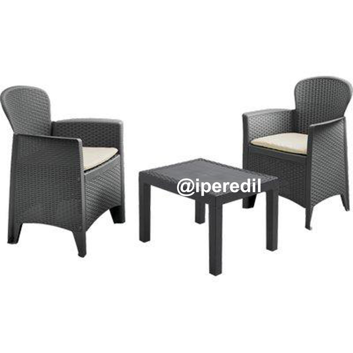 SET RATTAN BALCONY AKITA PROGARDEN PP ANTRACITE CF=PZ 3 + CUSCINI