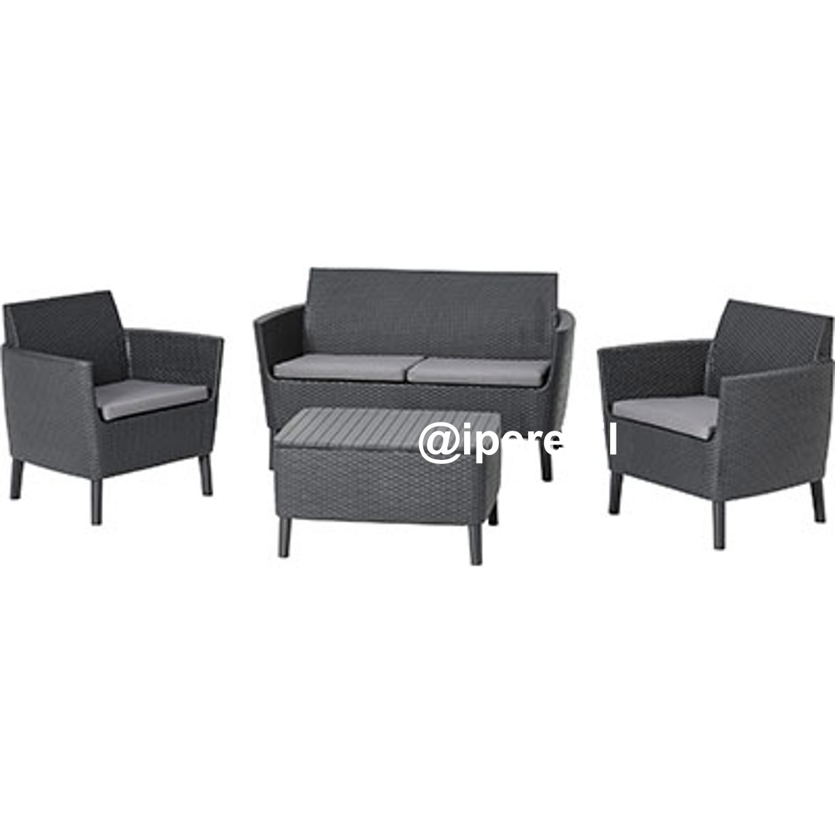 SET RATTAN SALEMO LOUNGE KETER PP GRAPHITE CF=PZ 4 + CUSCINI