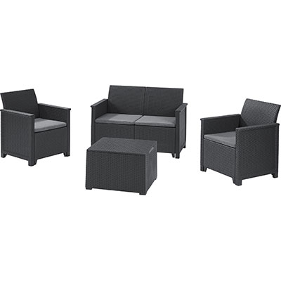 SET RATTAN EMMA LOUNGE KETER PP GRAPHITE CF=PZ 4 + CUSCINI
