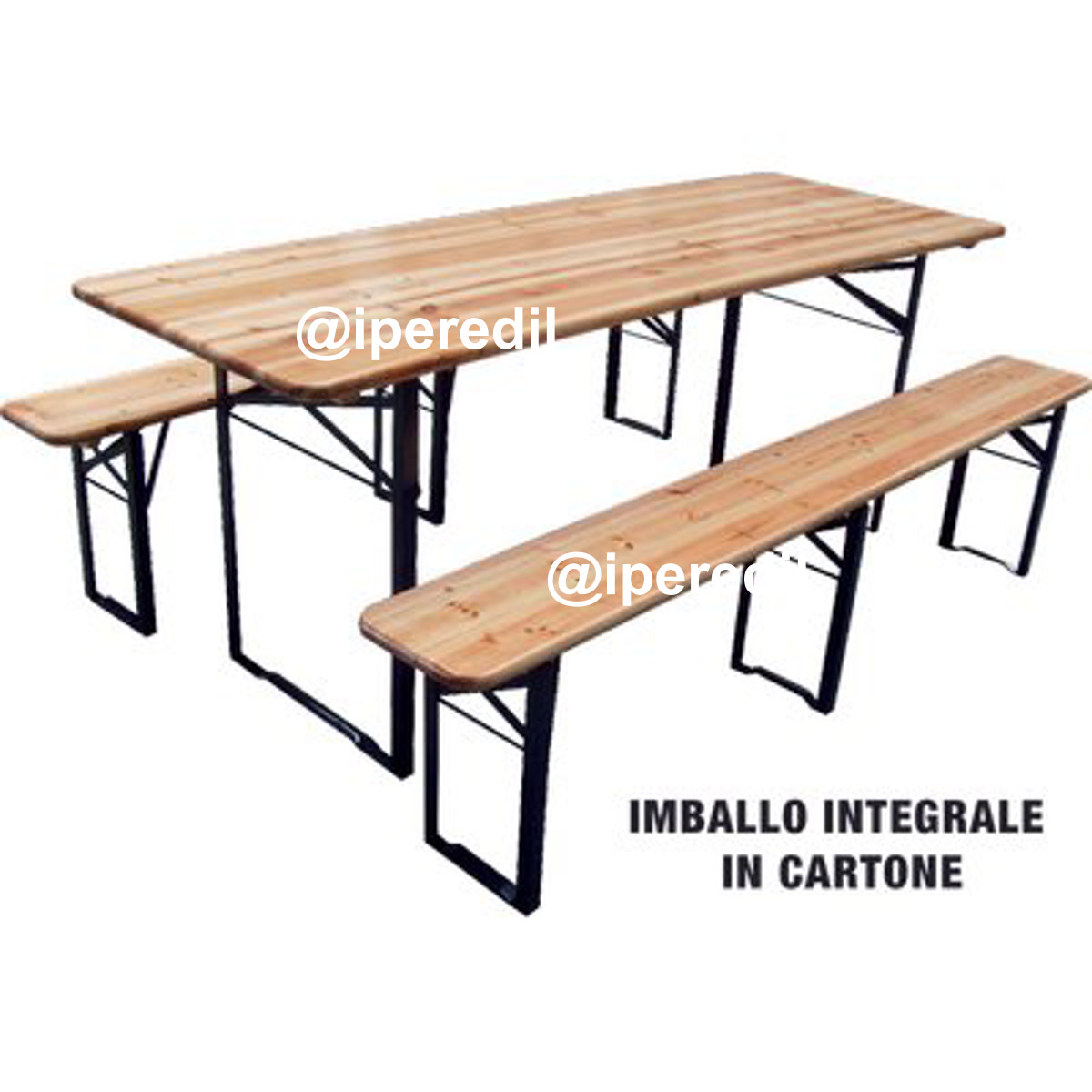 SET TAVOLO + PANCHE BIRRERIA 3 GAMBE DOMUS LEGNO/ACCIAIO CM 220X70 H.CM 76 CF=PZ 3