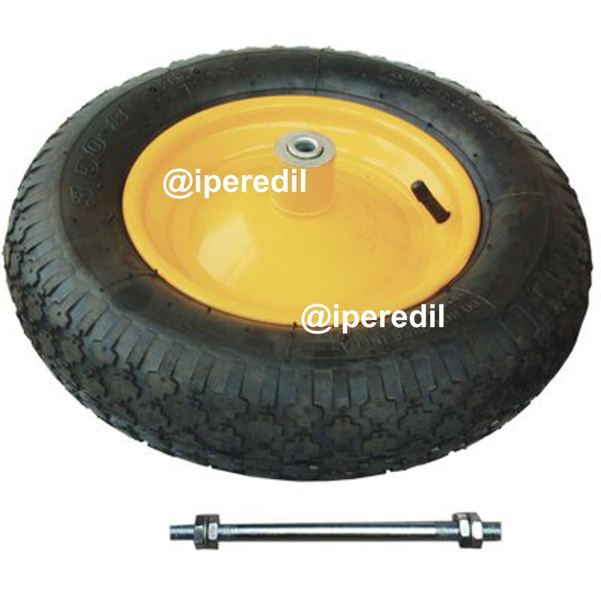 RUOTA PNEUMATICA X CARRIOLA EURO WORKIT 3.50X8" DISCO METALLO ASSE MM 12X200 +PFU - 04121216