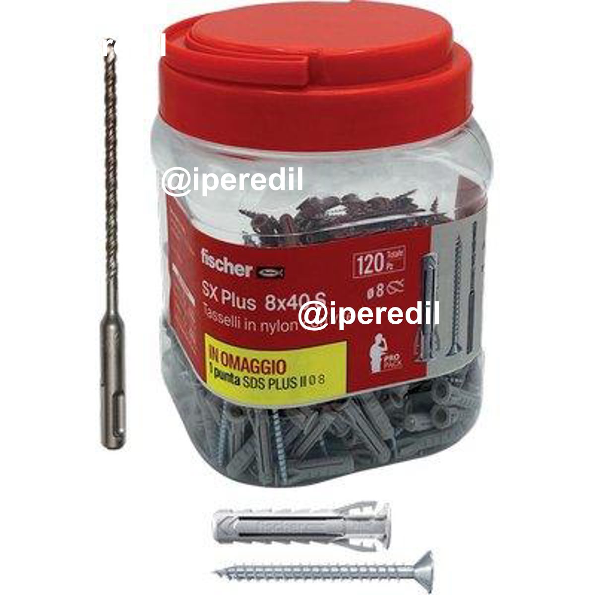 TASSELLO NYLON SX 8S PLUS VITE TSP PROPACK FISCHER CF=PZ 120 + 1 PUNTA SDS PLUS MM 8