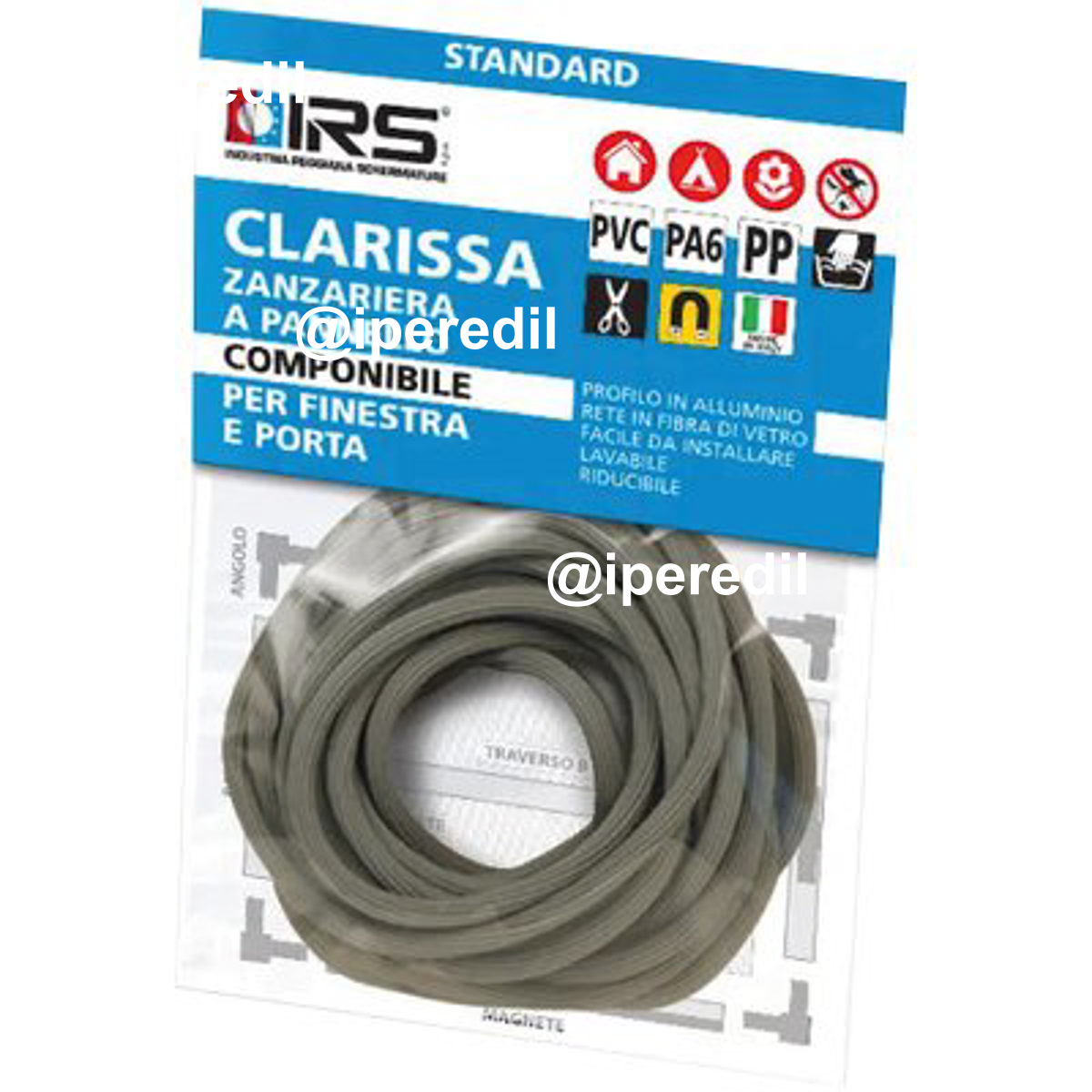 TONDINO FISSA ZANZARIERA CLARISSA IRS GOMMA GRIGIA MT 5