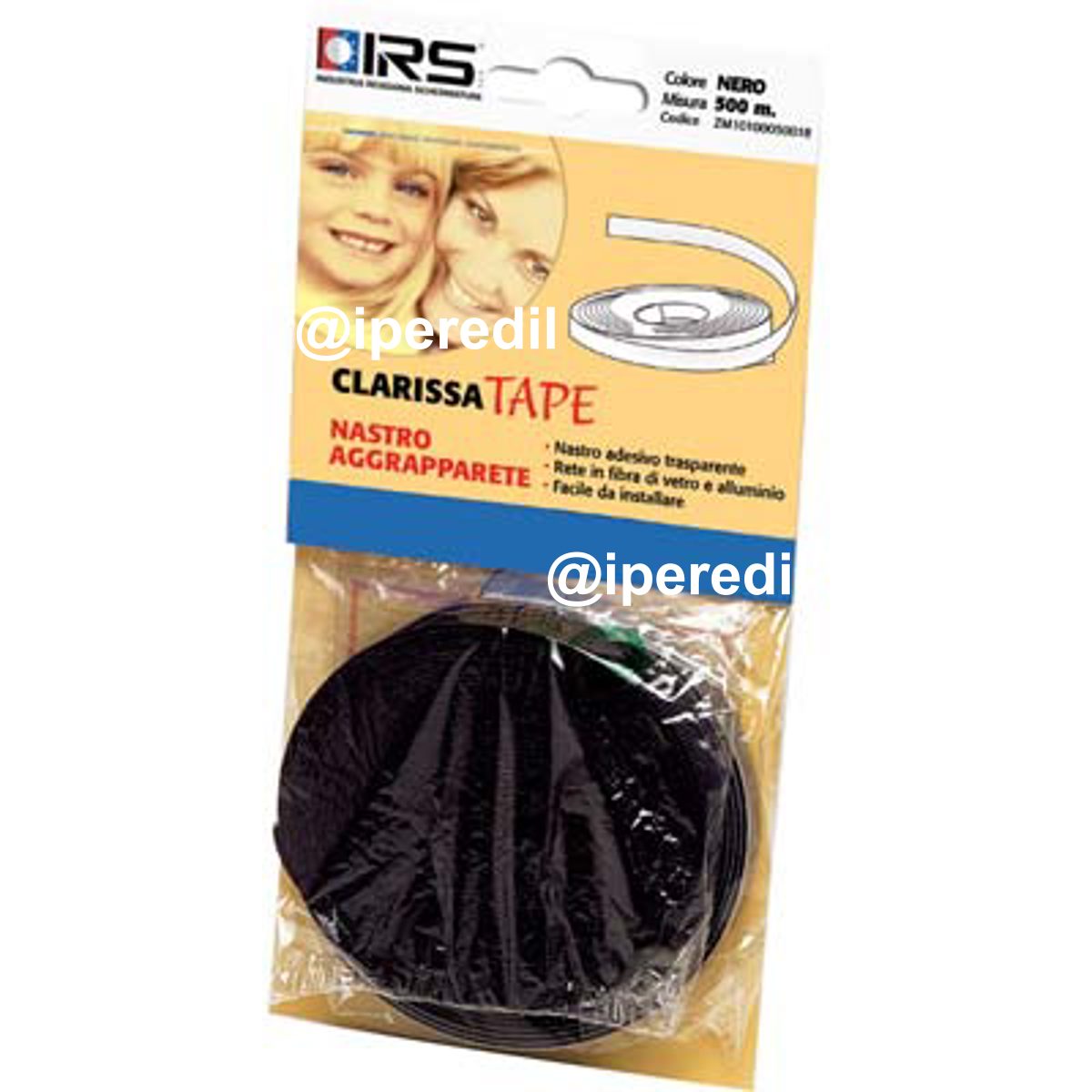 NASTRO AGGRAPPA ZANZARIERA CLARISSA TAPE SELF IRS ADESIVO NERO ML 5 X RETE FIBRA