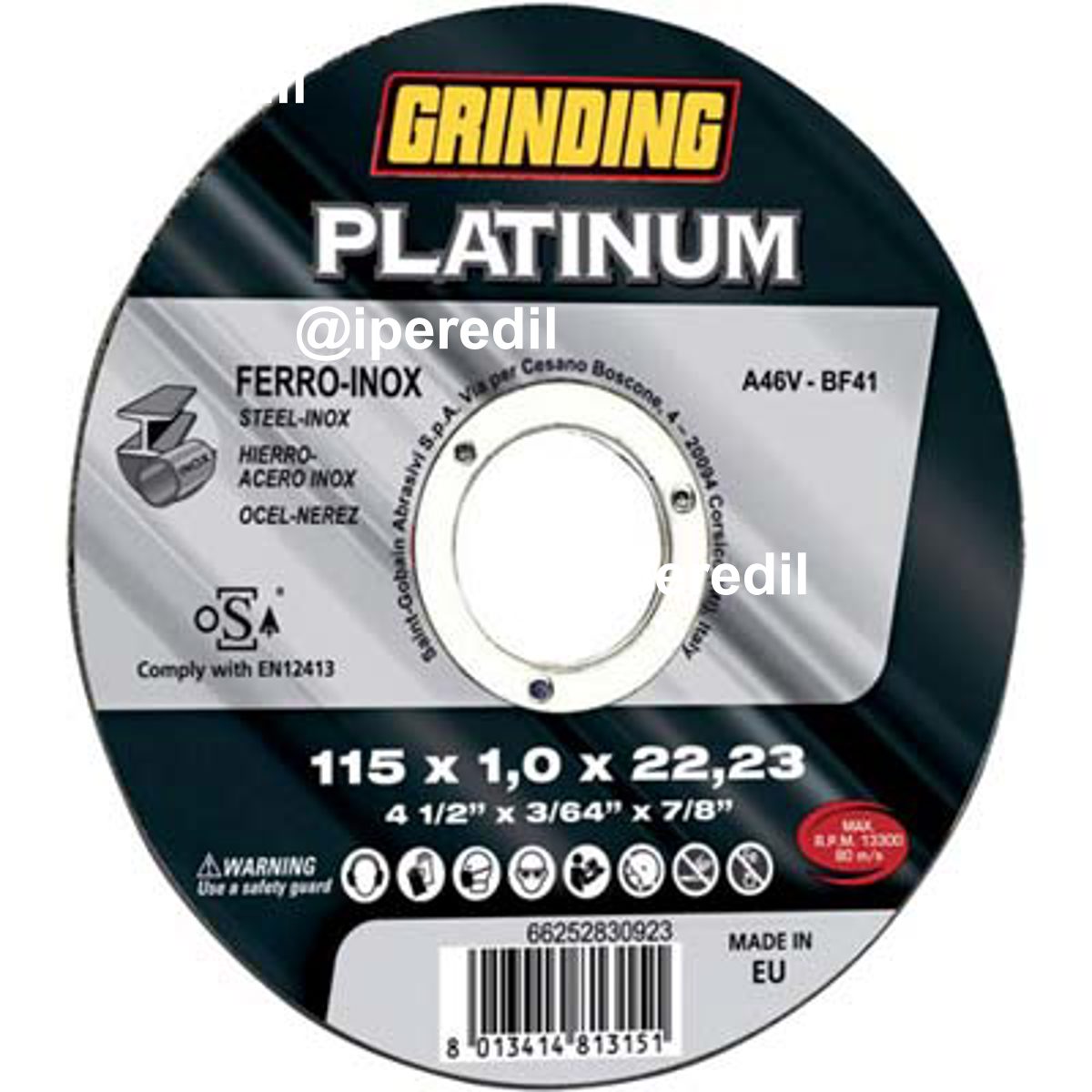 DISCO ABRASIVO TAGLIO FERRO PLATINUM GRINDING MM 115X22,2 H.MM 1,6 - 07132231