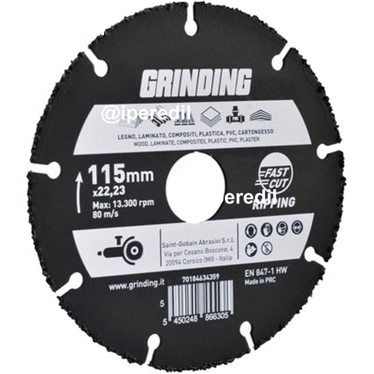 DISCO RIPPING LEGNO PVC INDUSTRIAL GRINDING MM 115X22,2 H.MM 1,2 - 07133436