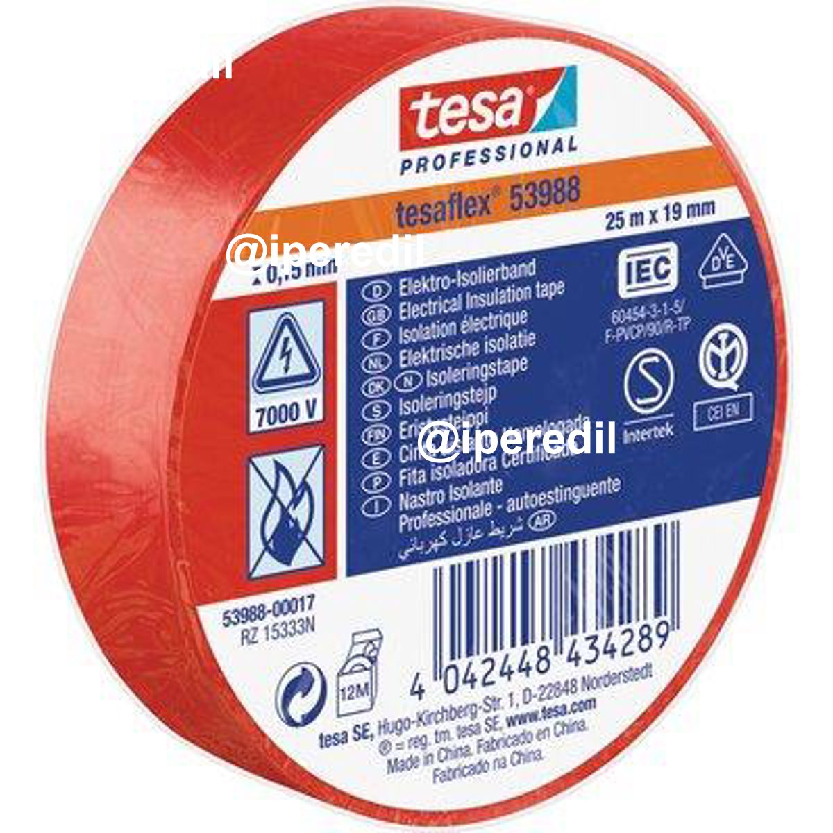 NASTRO PVC ISOLANTE IMQ TESA ROSSO MM 19 ML 25