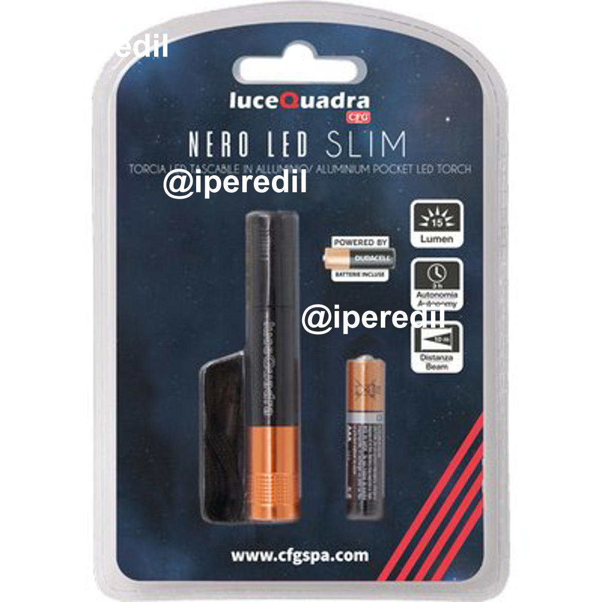 TORCIA LED NERO LED SLIM EXPO LUCE QUADRA WATT 0,5 1XMINI STILO AAA INCLUSA