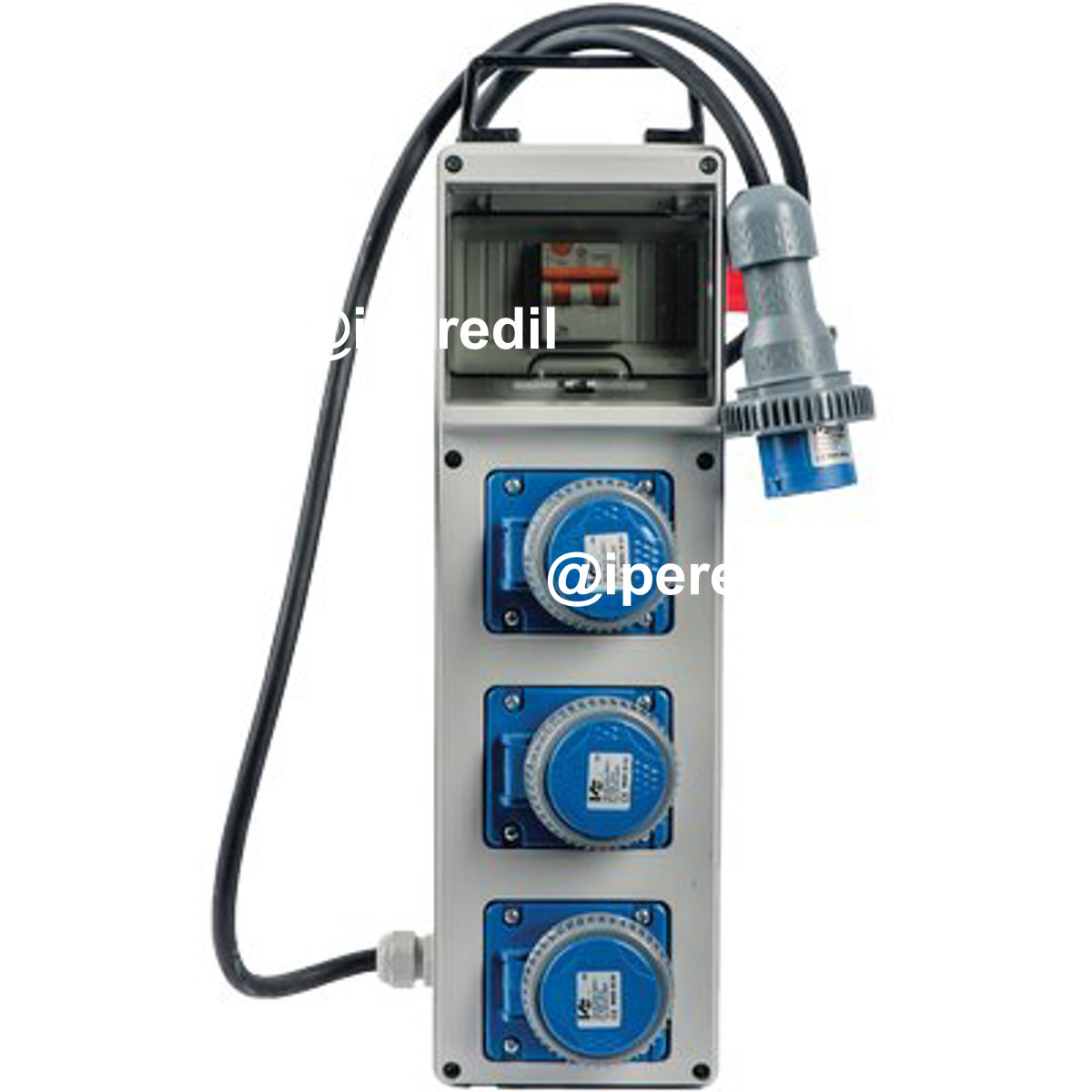 QUADRO DISTRIBUZIONE BLU + PULSANTE PL 220/3F VB PRESE CEE BLU X3 MM 150X450 H.MM 137