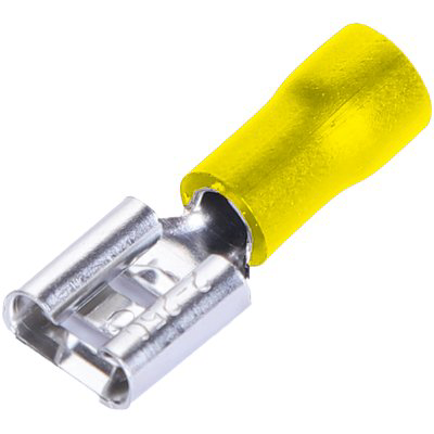 TERMINALE PIATTO FEMMINA A STRINGERE GIALLO X CAVO MMQ 1,5/2,5 MM 7,4 CF=PZ 20