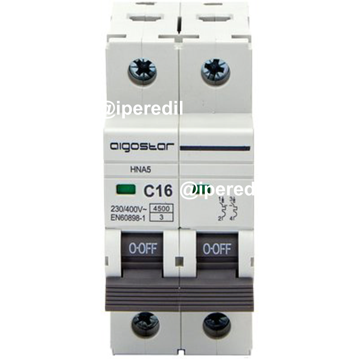 INTERRUTTORE MAGNETOTERMICO 2 POSTI AIGOSTAR 2P VOLT 230 A 16 KA 4,5 BIPOLARE