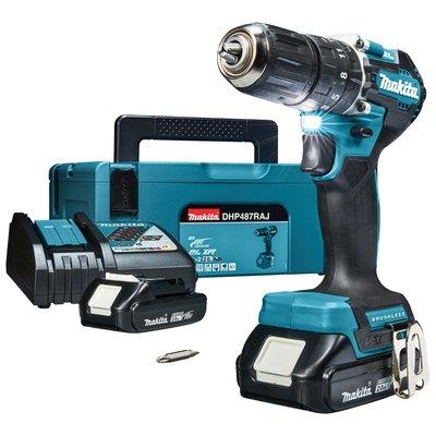 TRAPANO AVVIT PERCUS BATTERIA DHP487RAJ MAKITA VOLT 18X2 AH 2,0 + VALIGIA - 07413062