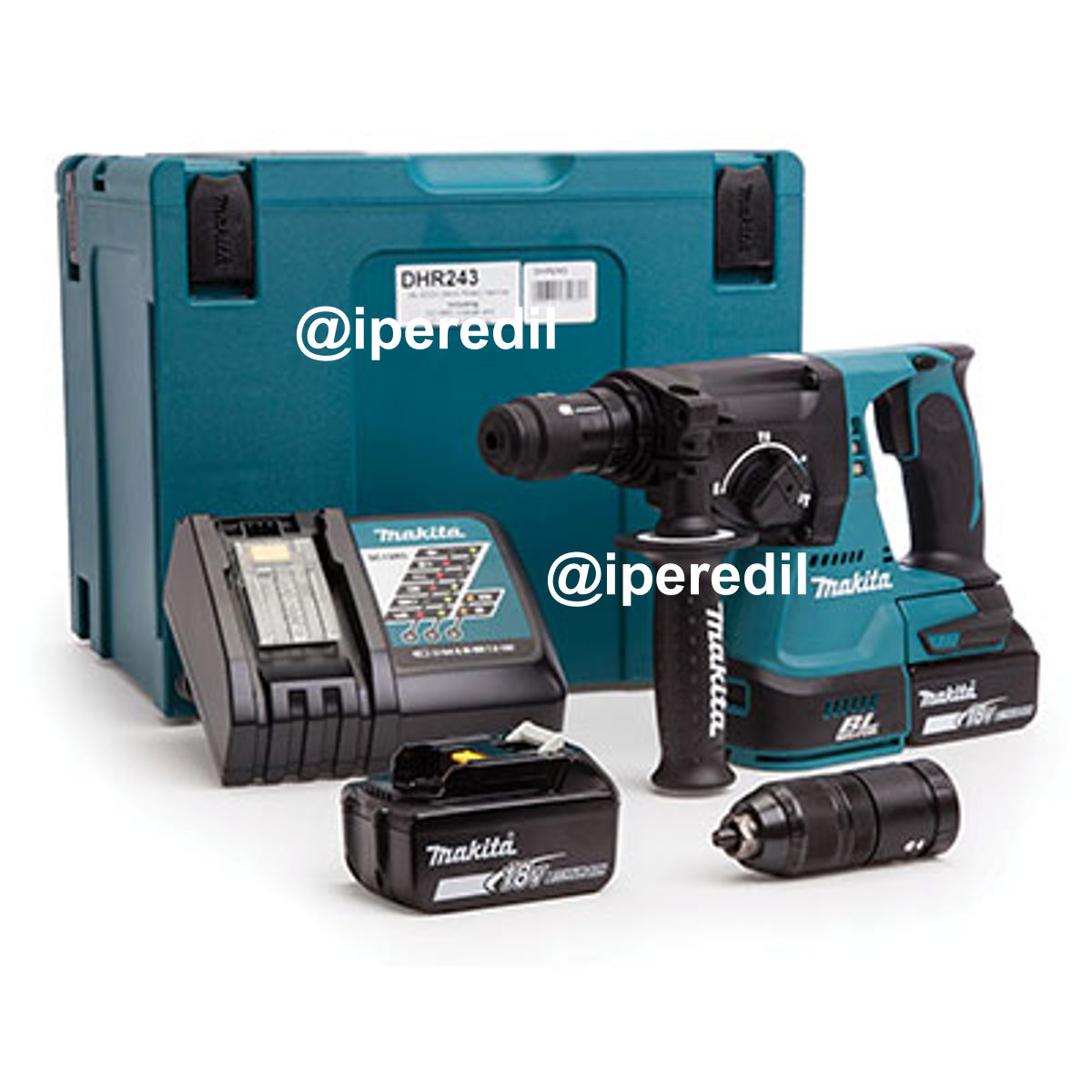 MARTELLO TASSEL SCALPELL BATTERIA DHR243RTJ MAKITA VOLT 18X2 AH 5,0 SDS PLUS + VALIGIA