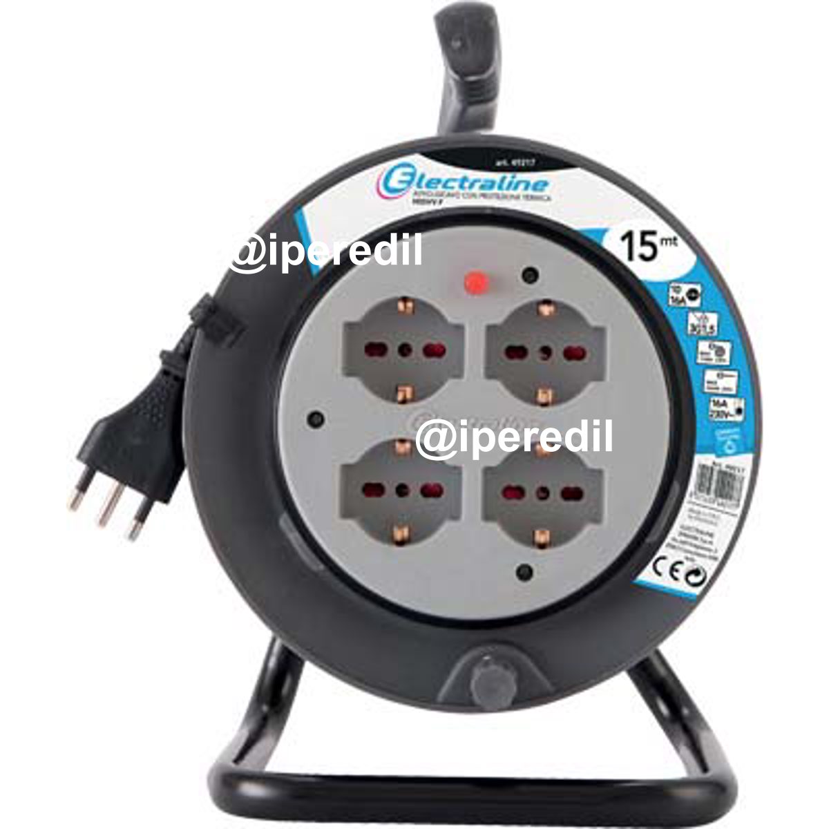 AVVOLGICAVO BRICOLAGE ELECTRALINE 2P+T 16A BIPASSO SCHUKO X4 N°XMMQ 3X1,5 MT 15