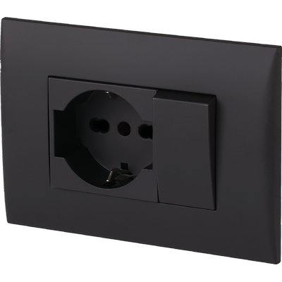 PLACCA PRECOMPOSTA 2212 ELECTRALINE NERO POSTI 2 DEVIATORE + SCHUKO VOLT 220 A 16