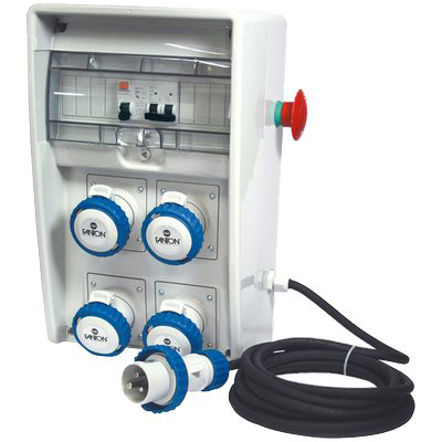 QUADRO DISTRIBUZIONE BLU ULISSE + PULSANTE FME PRESE CEE BLU X4 MM 204X403 H.MM 177