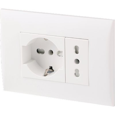 PLACCA PRECOMPOSTA 2211 ELECTRALINE BIANCO POSTI 2 PRESA 10/16 + SCHUKO VOLT 220 A 16