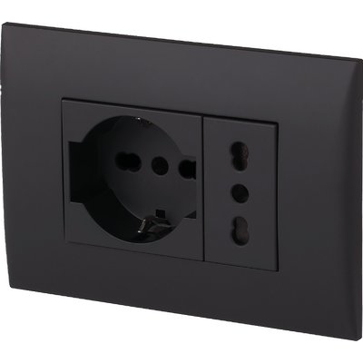 PLACCA PRECOMPOSTA 2211 ELECTRALINE NERO POSTI 2 PRESA 10/16 + SCHUKO VOLT 220 A 16