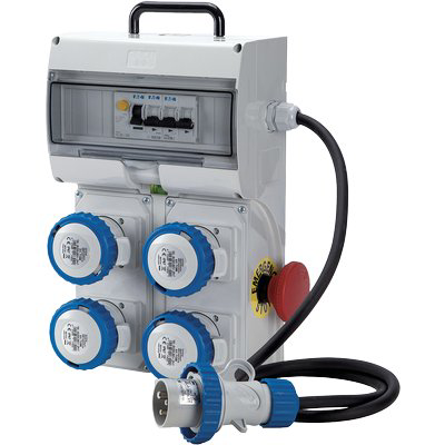 QUADRO DISTRIBUZIONE BLU KEY BOX 2 + PULSANTE FME PRESE CEE BLU X4 MM 210X335 H.MM 110