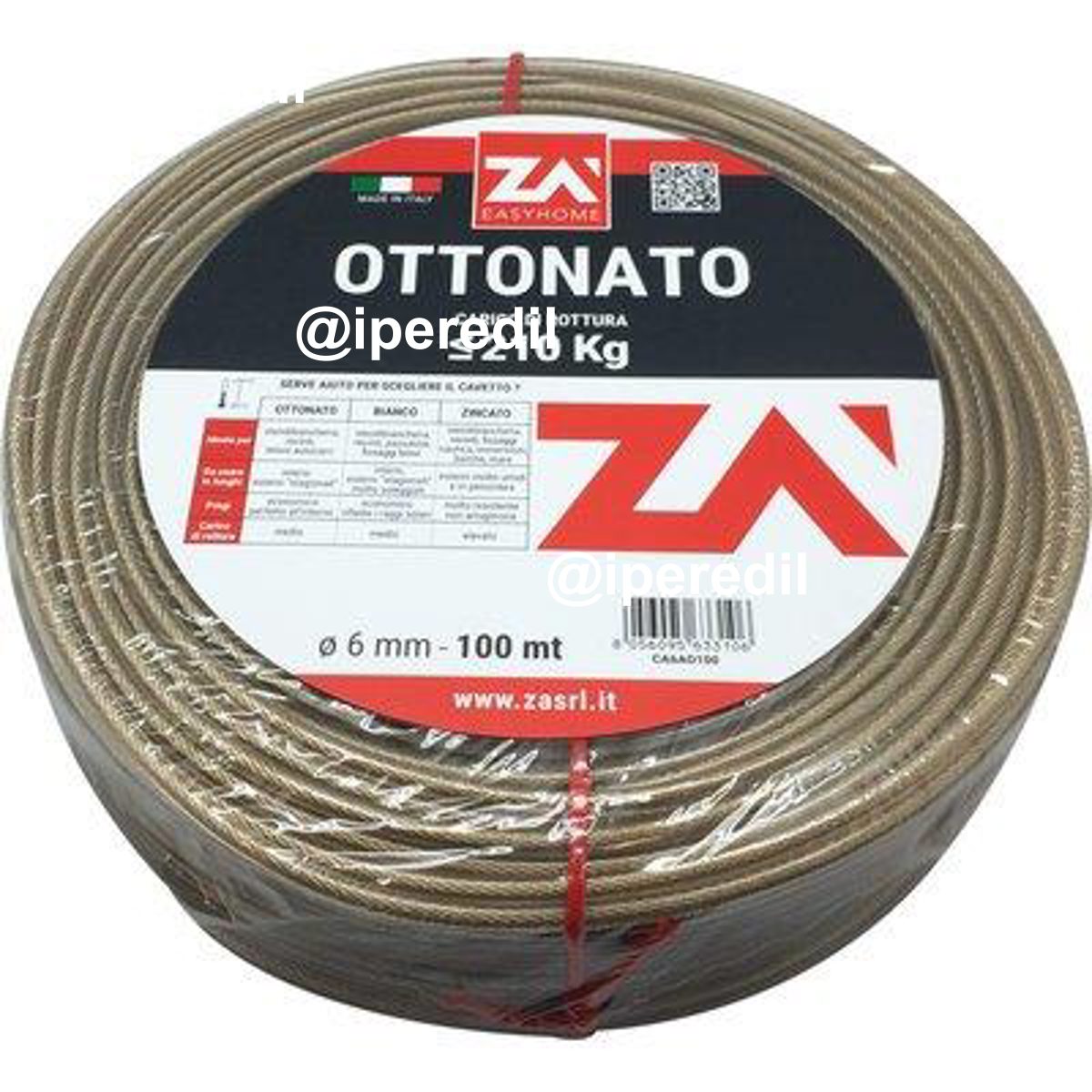 CAVETTO ACCIAIO OTTONATO TRASPARENTE MM 5,0 MT 100