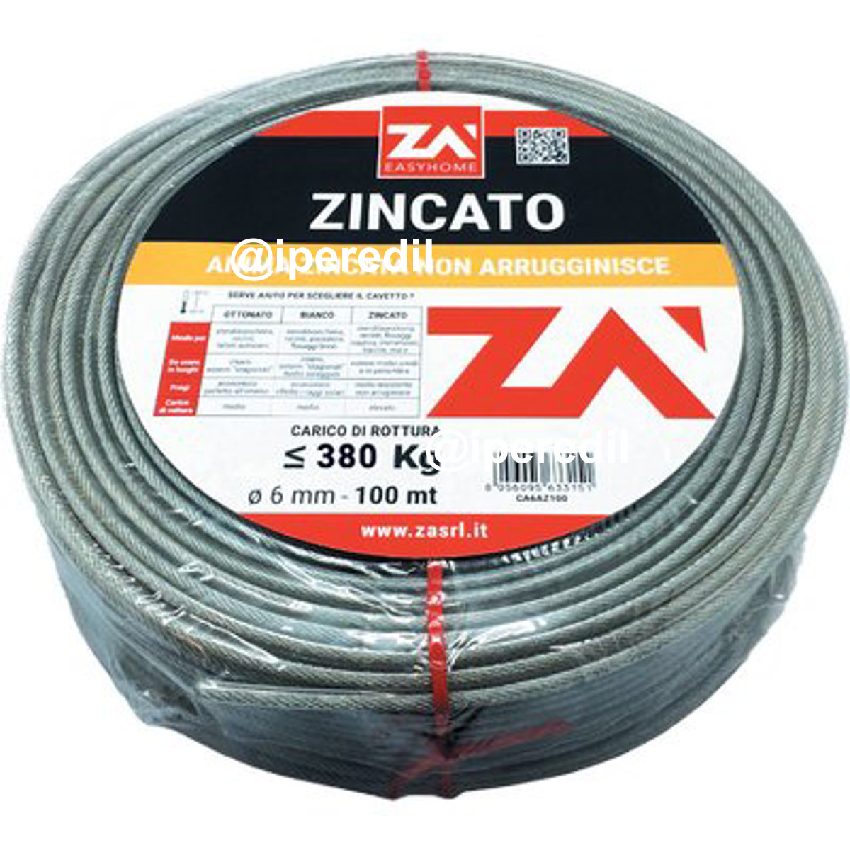 CAVETTO ACCIAIO ZINCATO TRASPARENTE MM 6,0 MT 100