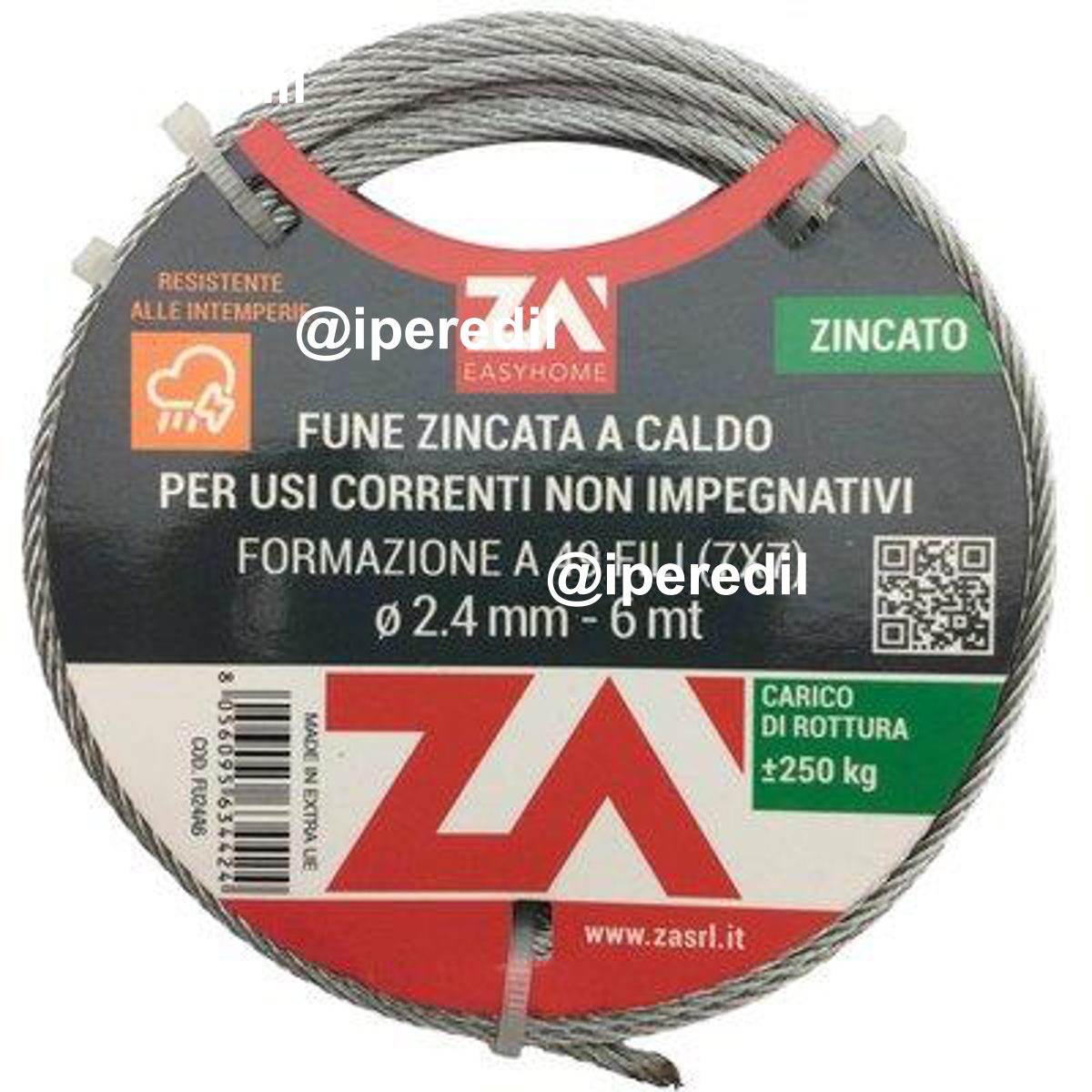 FUNE ARGANO ZINCATA D.MM 2,4 L.MT 6
