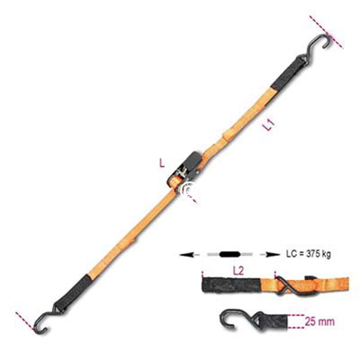 CINGHIA A TRAZIONE 2 GANCI + CRIC 8188CG ROBUR L.MT 3 H.MM 25 KG 400