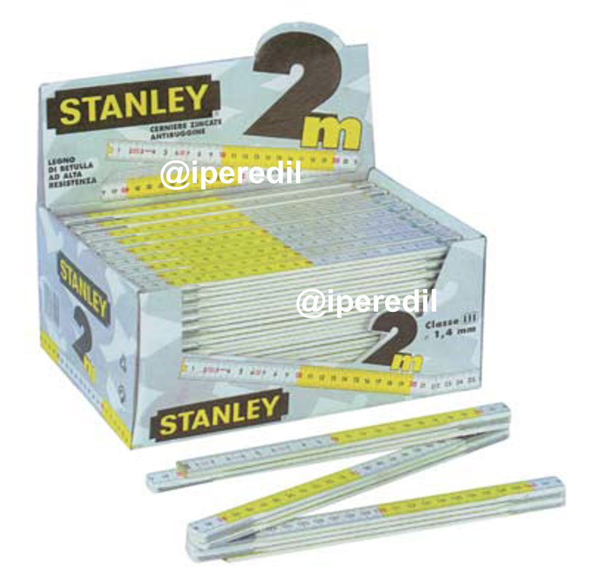 DOPPIOMETRO LEGNO STANLEY BIANCO/GIALLO DECIMETRI ROSSI MT 2 0-35-458