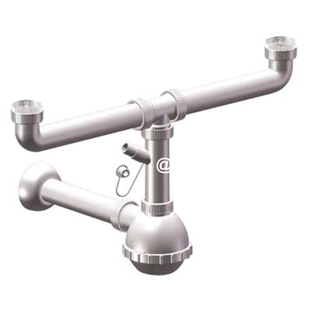 SIFONE PP A BOTTIGLIA 2 VASCHE + 1 ATTACCO BIANCO MM 40/32 1"1/4