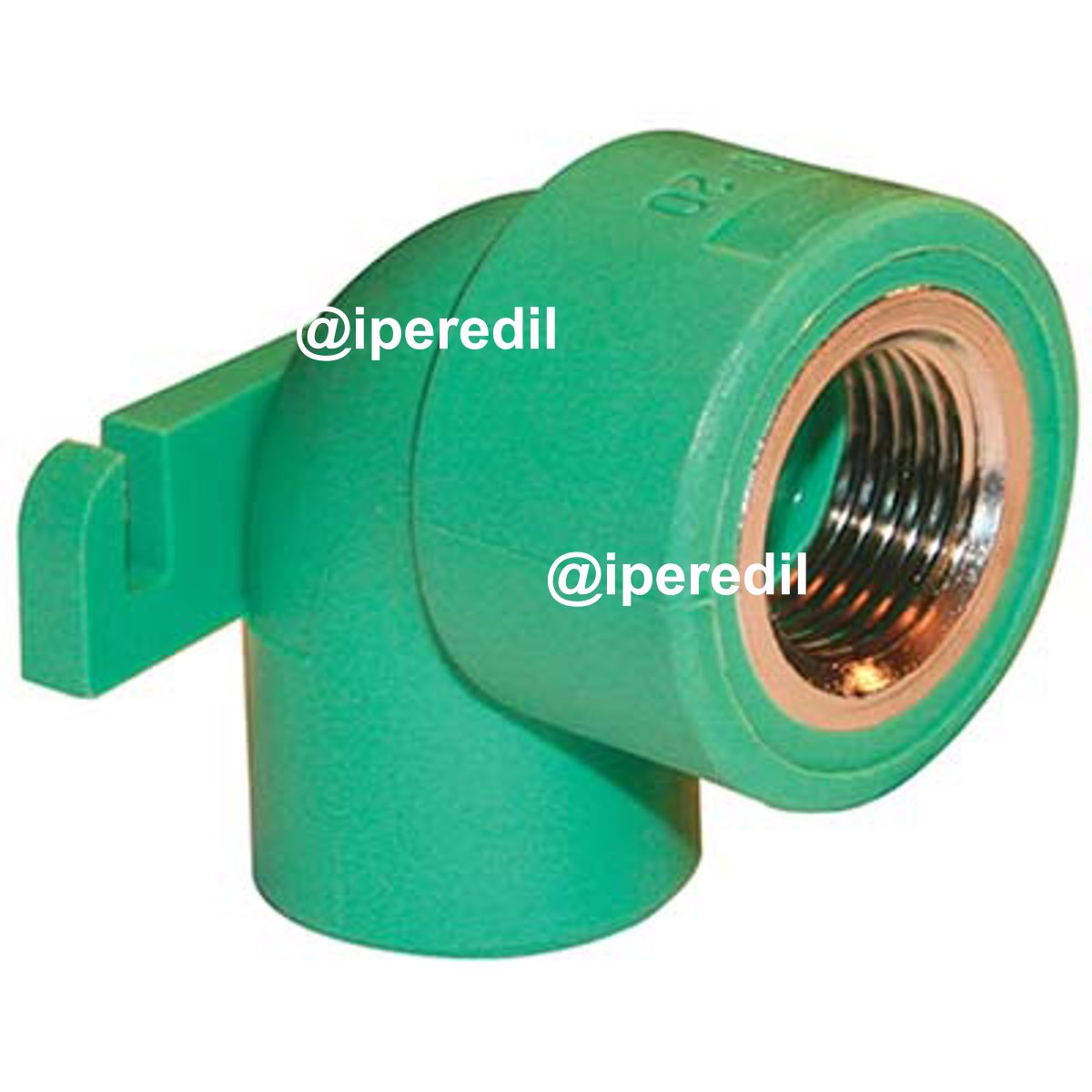 GOMITO PPR A SALDARE 90° F.FEMMINA + STAFFA VERDE/OTTONE MM 20X1/2F