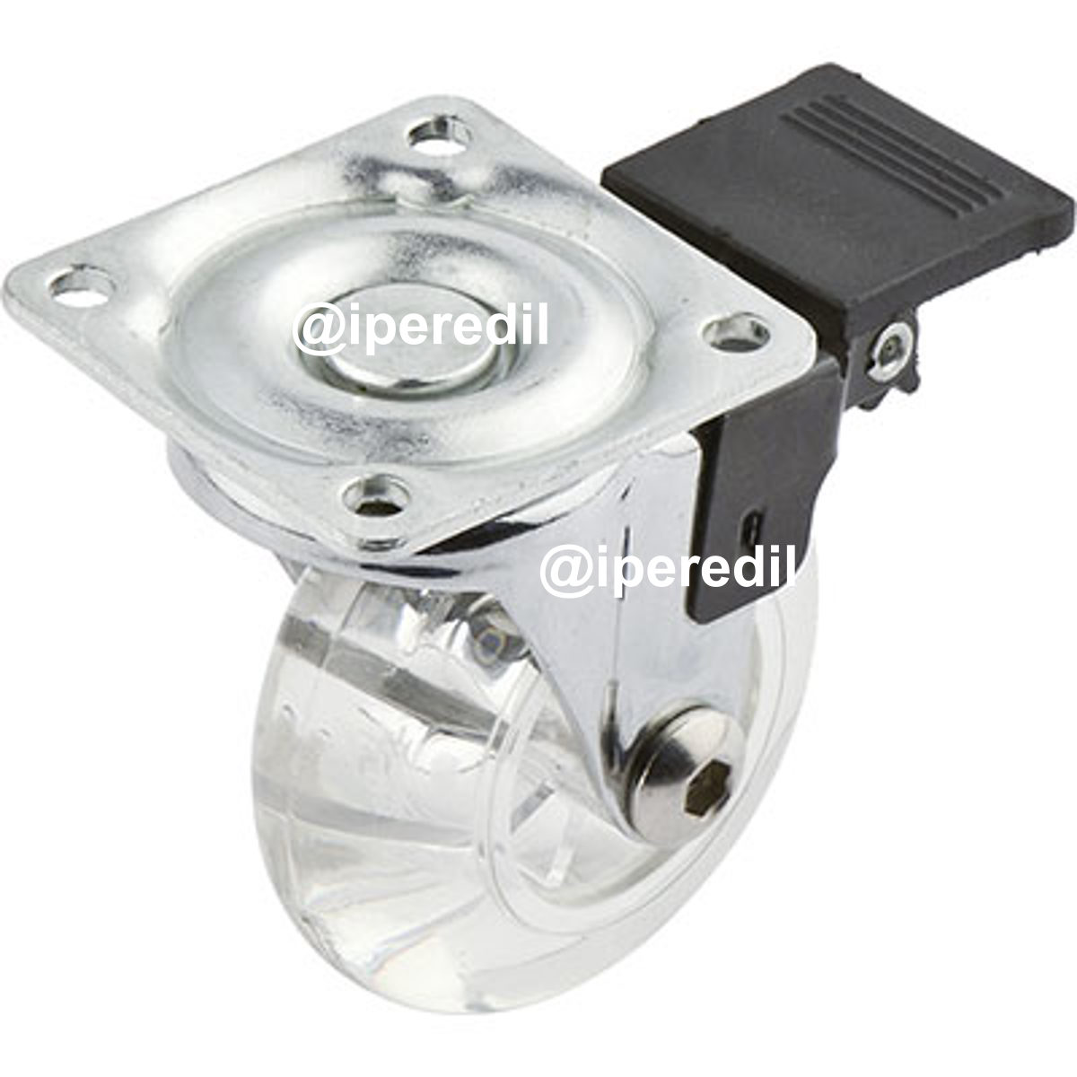 RUOTA A FORCELLA GIREVOLE TRASPARENTE + FERMO A/ZINCR/GOMMA TRASPARENTE D.MM 50X21 P.MM 42X42